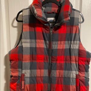 XL Old Navy plaid fleece lined puffy vest cozy!